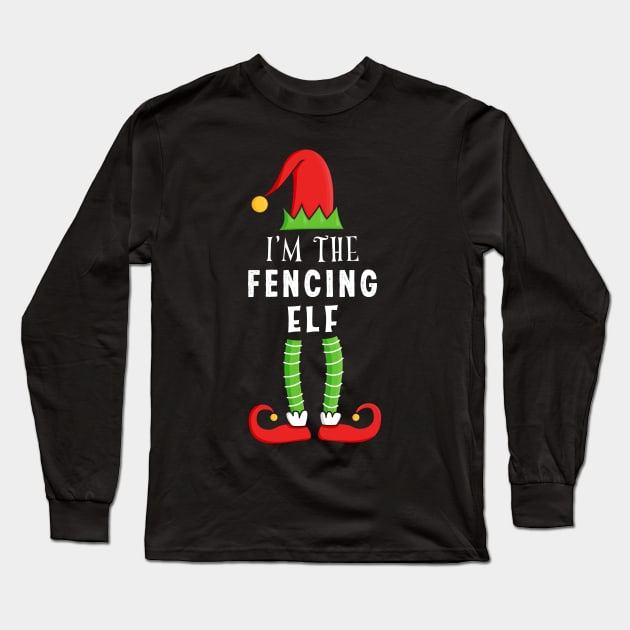 Fencing Elf Christmas Matching Family Gift Long Sleeve T-Shirt by qwertydesigns